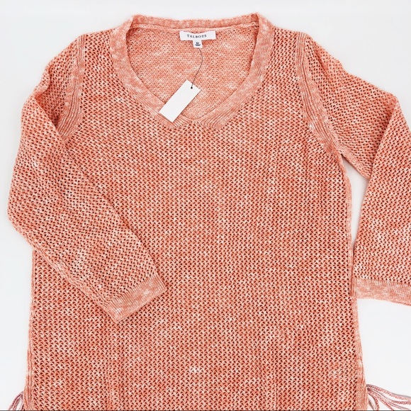 NWT Talbots Peach Coral Mesh Side Tie Sweater SMP - Picture 3 of 8